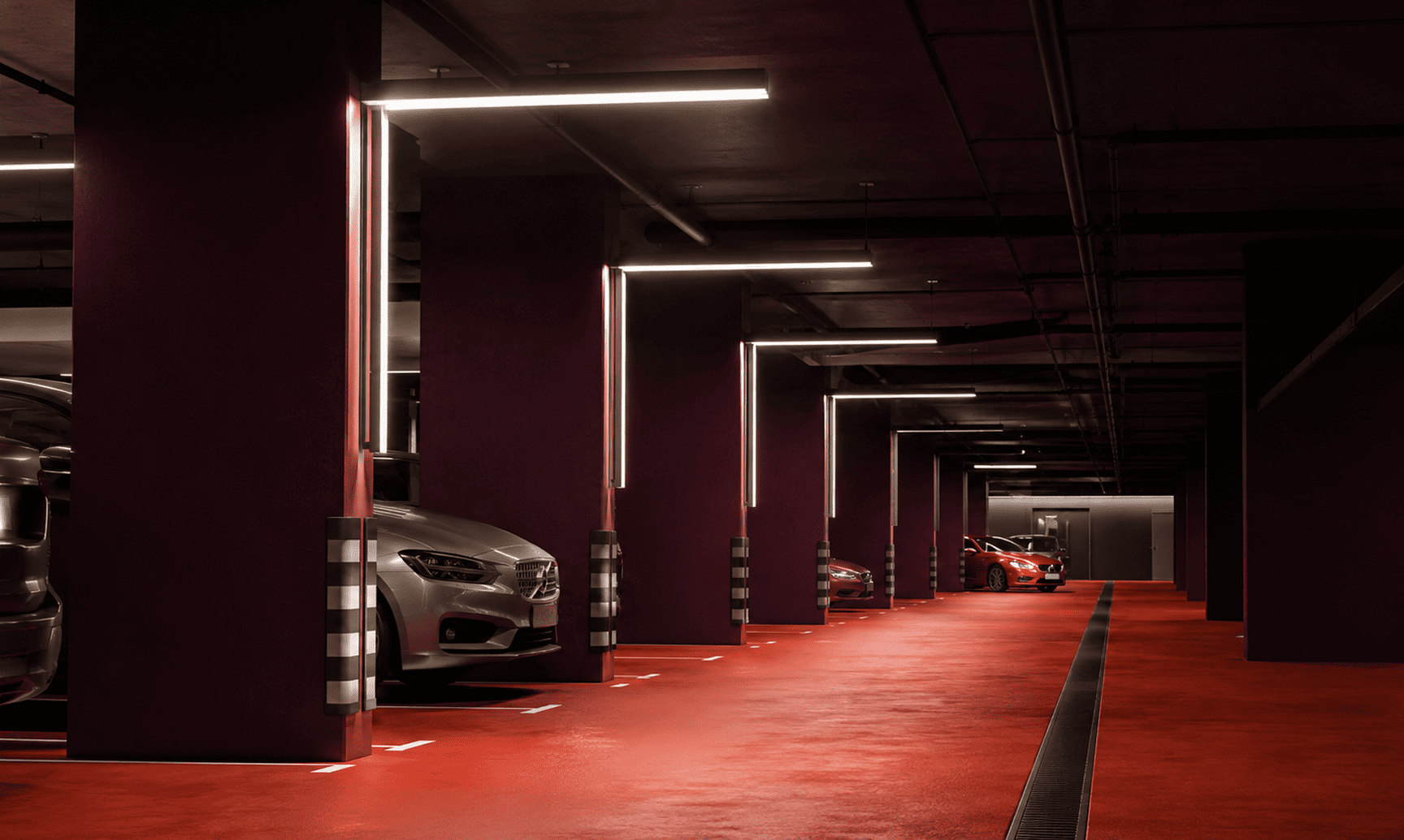 Luxury car in a modern parking garage